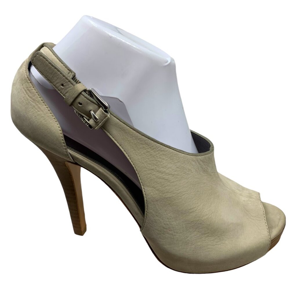 COACH Apryl Stone Nubuck Cut Out‎ Peep Toe Logo Buckle Stilettos - Picture 3 of 13